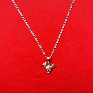 Silver Winged Skull Pendant and‎ chain Necklace